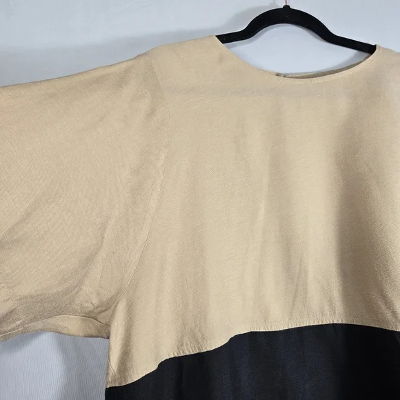 Alembika Belle Linen Tencel Top Size 18 Boxy Oversize Short Sleeve Khaki Black - Picture 5 of 15